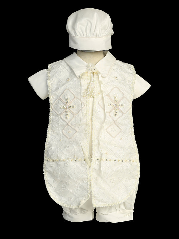 Sombrero de estola cruzada con diamantes de imitación blancos para niños, traje de bautizo para recién nacidos-3